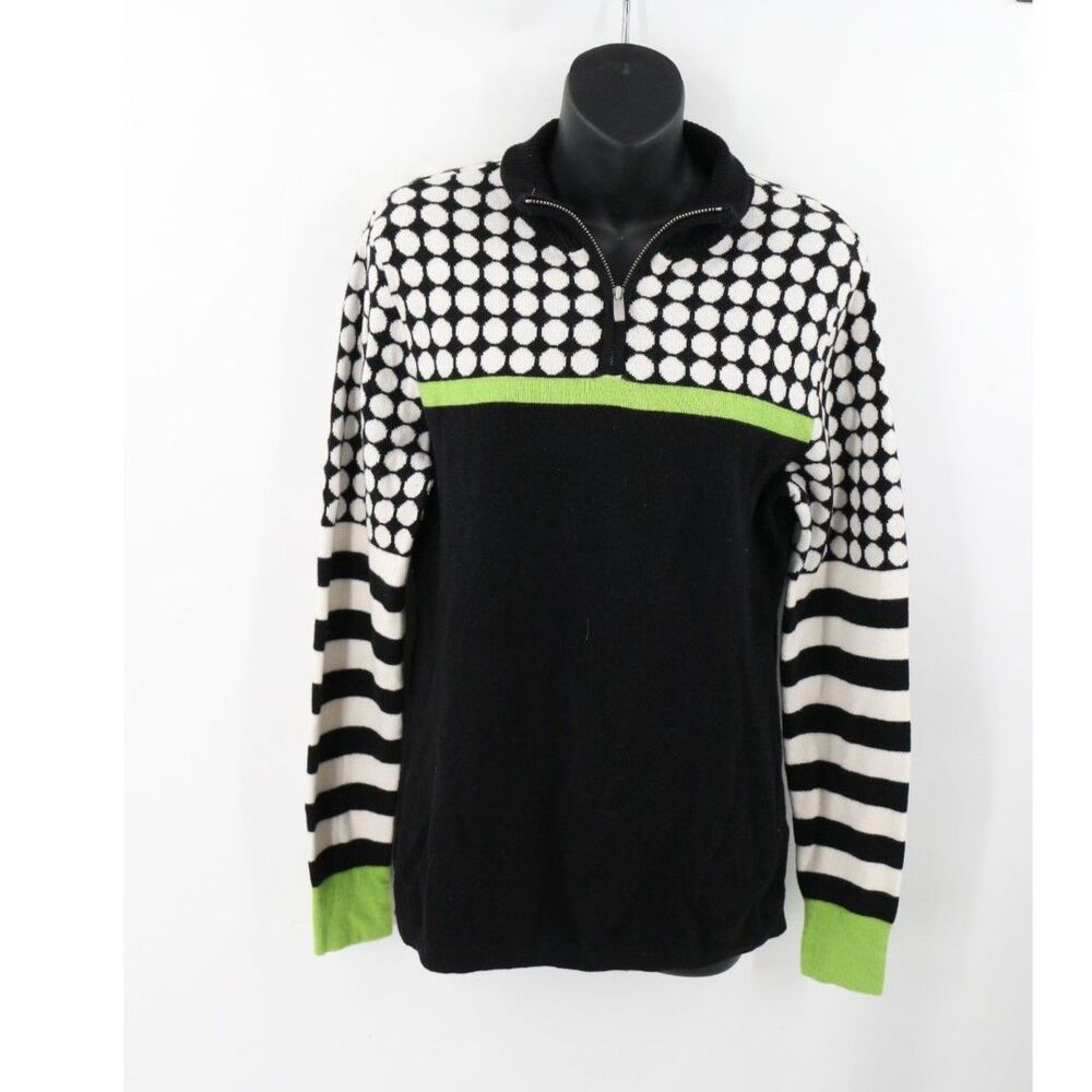 Neve Womens Half Zip Wool Blend 1/4 Zip Pullover Sweater Black Green Size Large